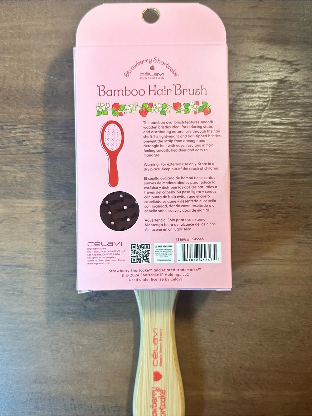 STRAWBERRY SHORTCAKE Celavi Bamboo Hair Brush Detangling & Hair Protection- NEW